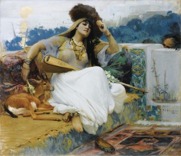 YOUNG WOMAN ON A TERRACE JEUNE FEMME SUR UNE TERRASSE Frederick Arthur Bridgman Arab Oil Paintings